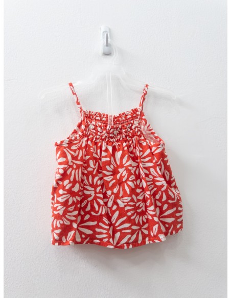 set falda y top rojo con hojas beige