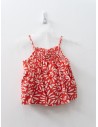 set falda y top rojo con hojas beige