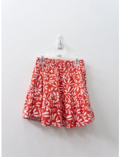set falda y top rojo con hojas beige 2