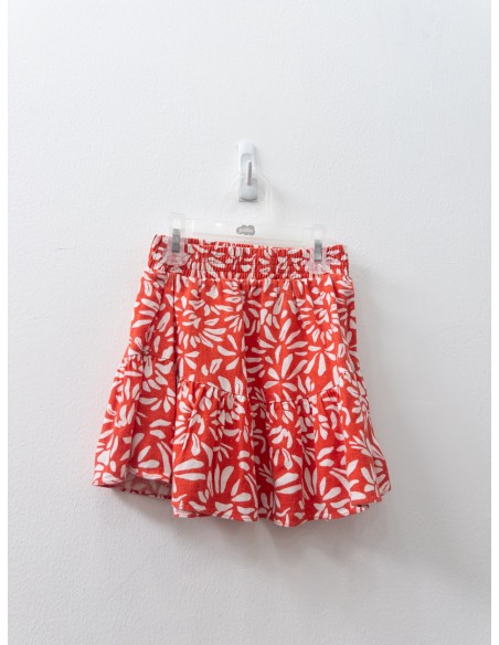 set falda y top rojo con hojas beige
