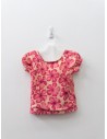 bikini top largo y calzon coral con flores fucsias