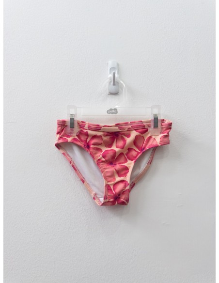 bikini top largo y calzon coral con flores fucsias