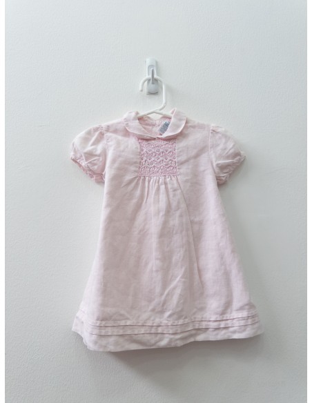 vestido lino rosado con nido de abeja en pecho