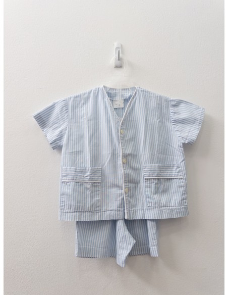 set camisa y short rayas celestes y blancas