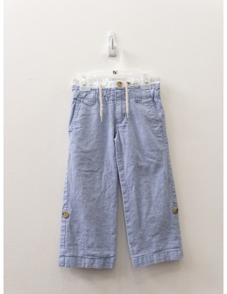 pantalon celeste con pretina balnca