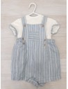 set camiseta blanca de algodon y enterizo celeste con rojyas blancas