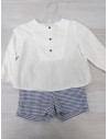 set camisa blanca y short de cuadros azules y banco