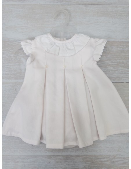vestido palo rosa con cuello blanca