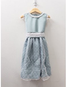 vestido turquesa con falda con tul blanco