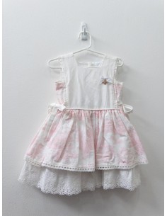 vestido de lino con pecho blanco y falda con print rosado