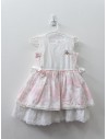 vestido de lino con pecho blanco y falda con print rosado