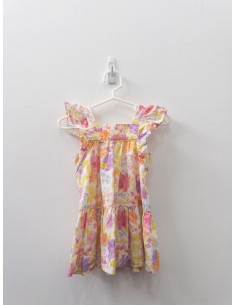 vestido flores lilas y naranjas
