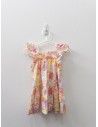 vestido flores lilas y naranjas