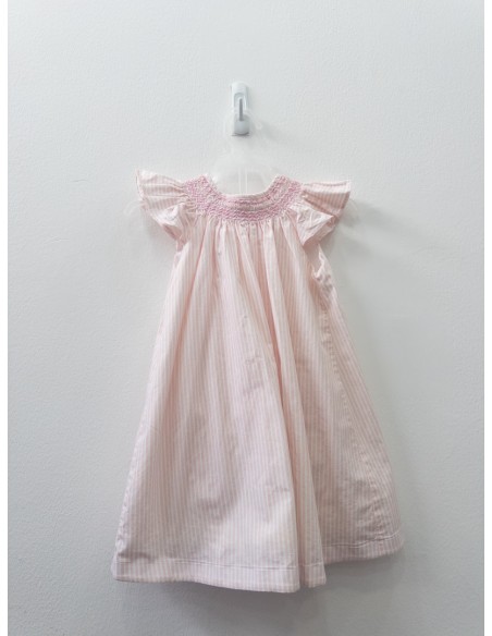 vestido rayas rosadas y blancas, punto en cuello, con calzon