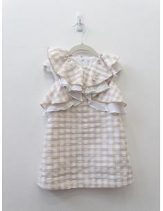 vestido cuadros beige, con dos lacitos