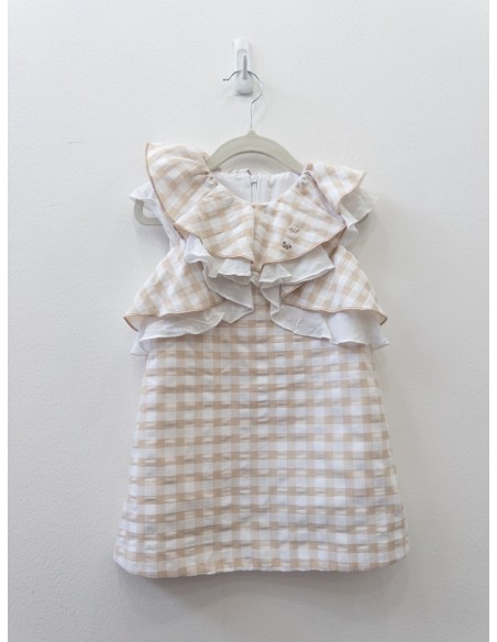 vestido cuadros beige, con dos lacitos