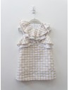 vestido cuadros beige, con dos lacitos