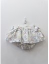 falda calzon blanca con flores amarillas y lilas, hojas verdes