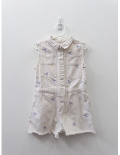 romper jean beige con lazos lilas