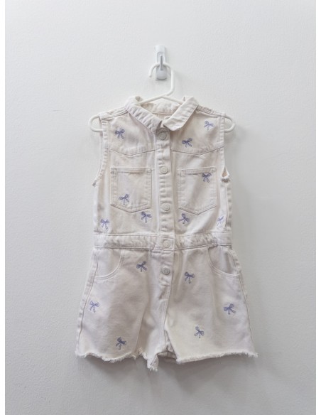 romper jean beige con lazos lilas