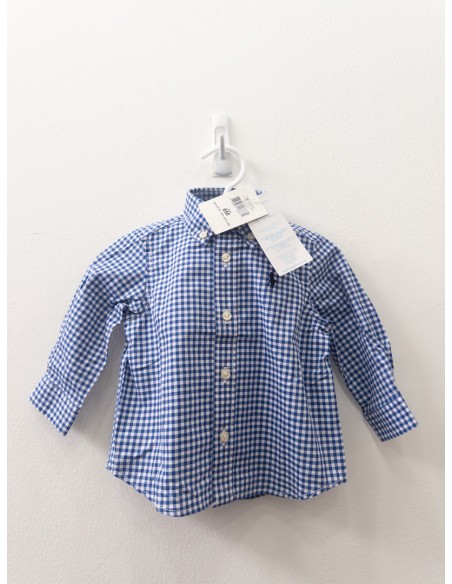 camisa manga larga cuadros azules, nuevo con etiqueta