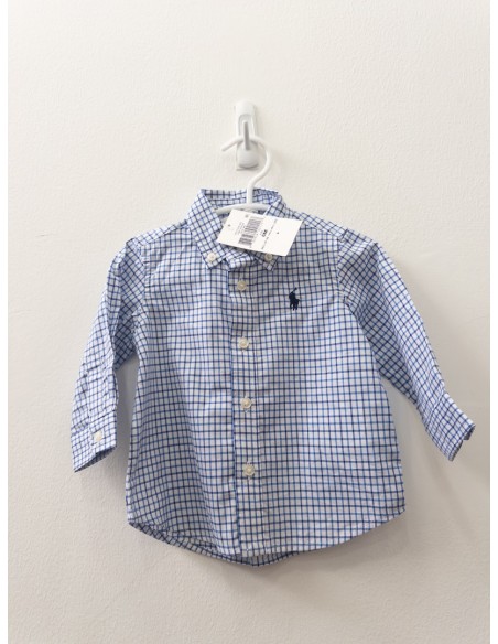 camisa manga larga cuadros azules y celestes, nuevo con etiqueta