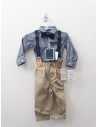 set pantalon beige con tirantes y camisa cuadros azul oscuro, nuevo con etiqueta