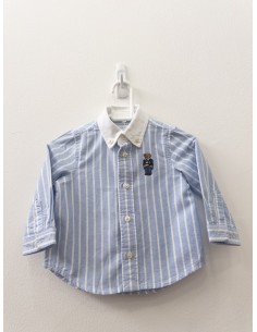 camisa manga larga celeste con rayas blancas