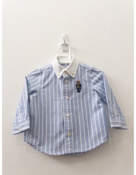 camisa manga larga celeste con rayas blancas