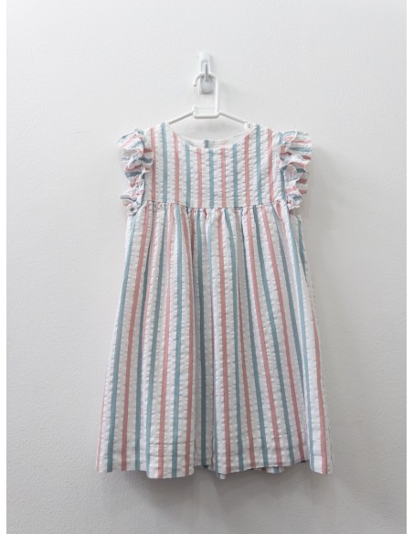 vestido rayas blancas turquesas y rosadas