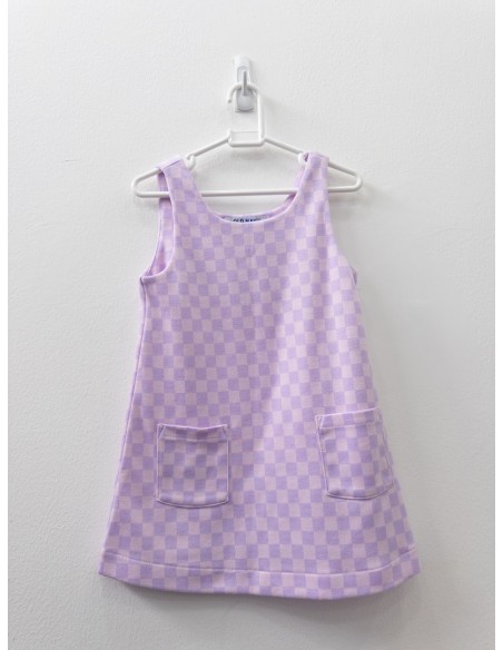vestido cuadros lila con morado