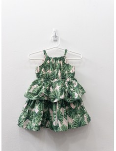 vestido vuelos rosado con hojas verdes