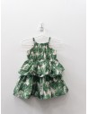 vestido vuelos rosado con hojas verdes