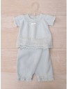 set tejido celeste, short con top