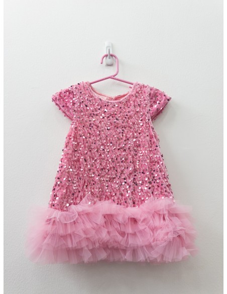 vestido lentejuelas rosadas con tul inferior