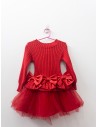 vestido tejido rojo, manga larga con tul