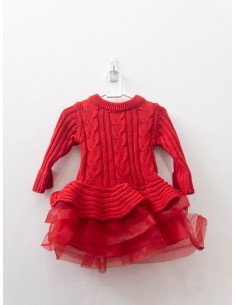vestido tejido rojo, manga larga con tul