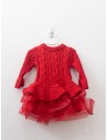 vestido tejido rojo, manga larga con tul