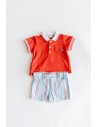 SET SHORT LINEAS CELESTES Y ROJAS, CAMISA POLO ROJA
