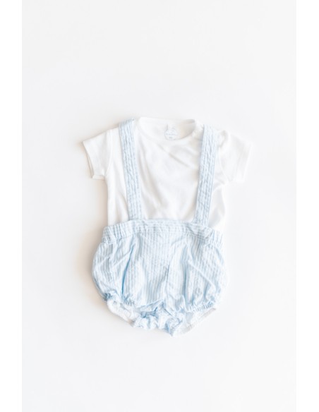 SET CAMISETA BLANCA Y ROMPER CELESTE