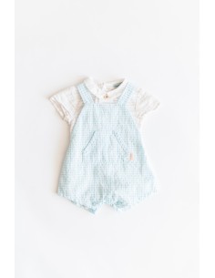 SET CAMISETA LINEAS CAFES Y ROMPER CUADROS CELESTES