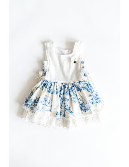 VESTIDO AZUL CON DETALLES BLANCOS