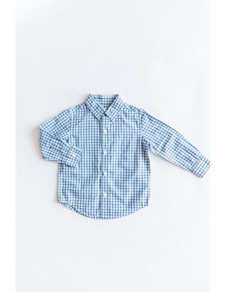 CAMISA CELESTE RAYAS AZULES BLANCAS