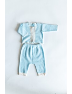 set tejido celeste y beige