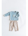 set  tejido top celeste pantalon beige