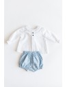 set camisa blanca y cubre panal celestes con puntos