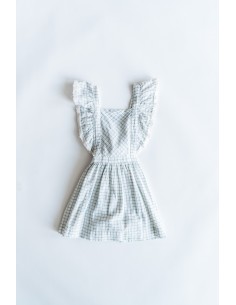 vestido beige cuadros verdes