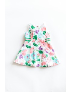 vestido flores con cinturon verde con rosado