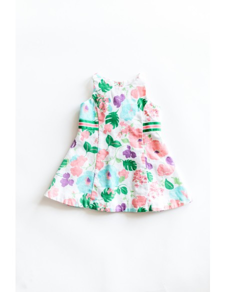 vestido flores con cinturon verde con rosado