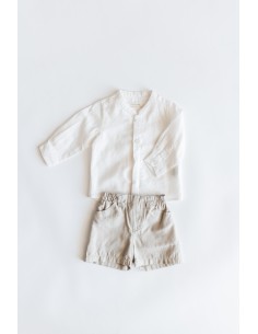 camisa lino blanca y short beige